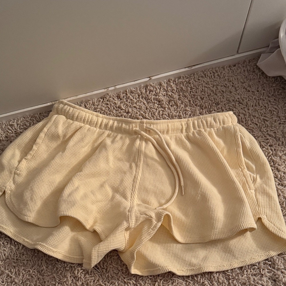 Brandy Melville Yellow waffle Shorts